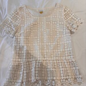 leifsdottir Cream Eyelet Peplum Short Sleeve Blouse